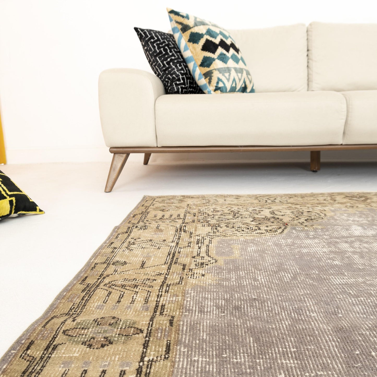 Oriental Rug Vintage Hand Knotted Wool On Cotton 170 x 294 Cm - 5' 7'' x 9' 8'' Stone C009 ER12