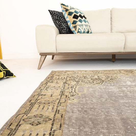 Oriental Rug Vintage Hand Knotted Wool On Cotton 170 x 294 Cm - 5' 7'' x 9' 8'' Stone C009 ER12