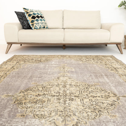 Oriental Rug Vintage Hand Knotted Wool On Cotton 170 x 294 Cm - 5' 7'' x 9' 8'' Stone C009 ER12
