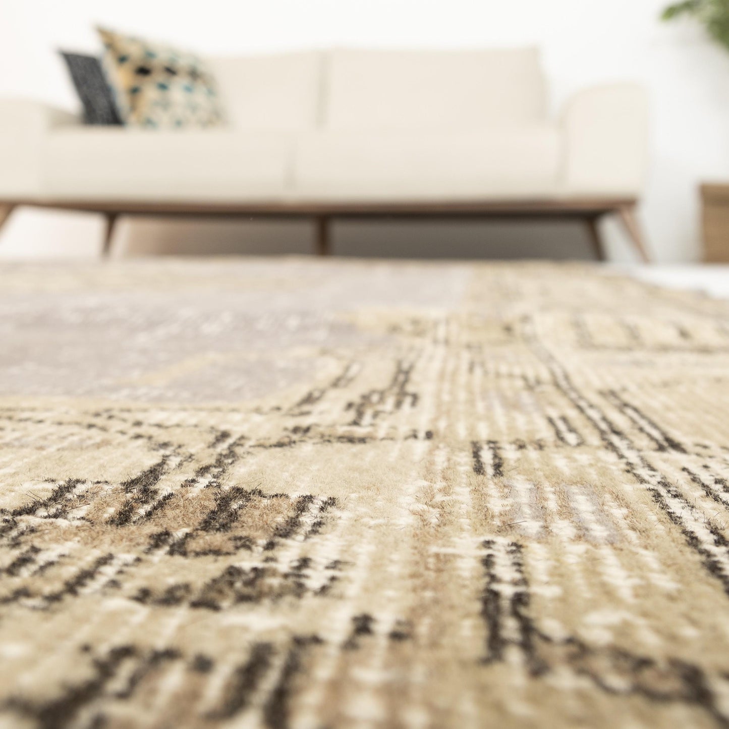 Oriental Rug Vintage Hand Knotted Wool On Cotton 170 x 294 Cm - 5' 7'' x 9' 8'' Stone C009 ER12