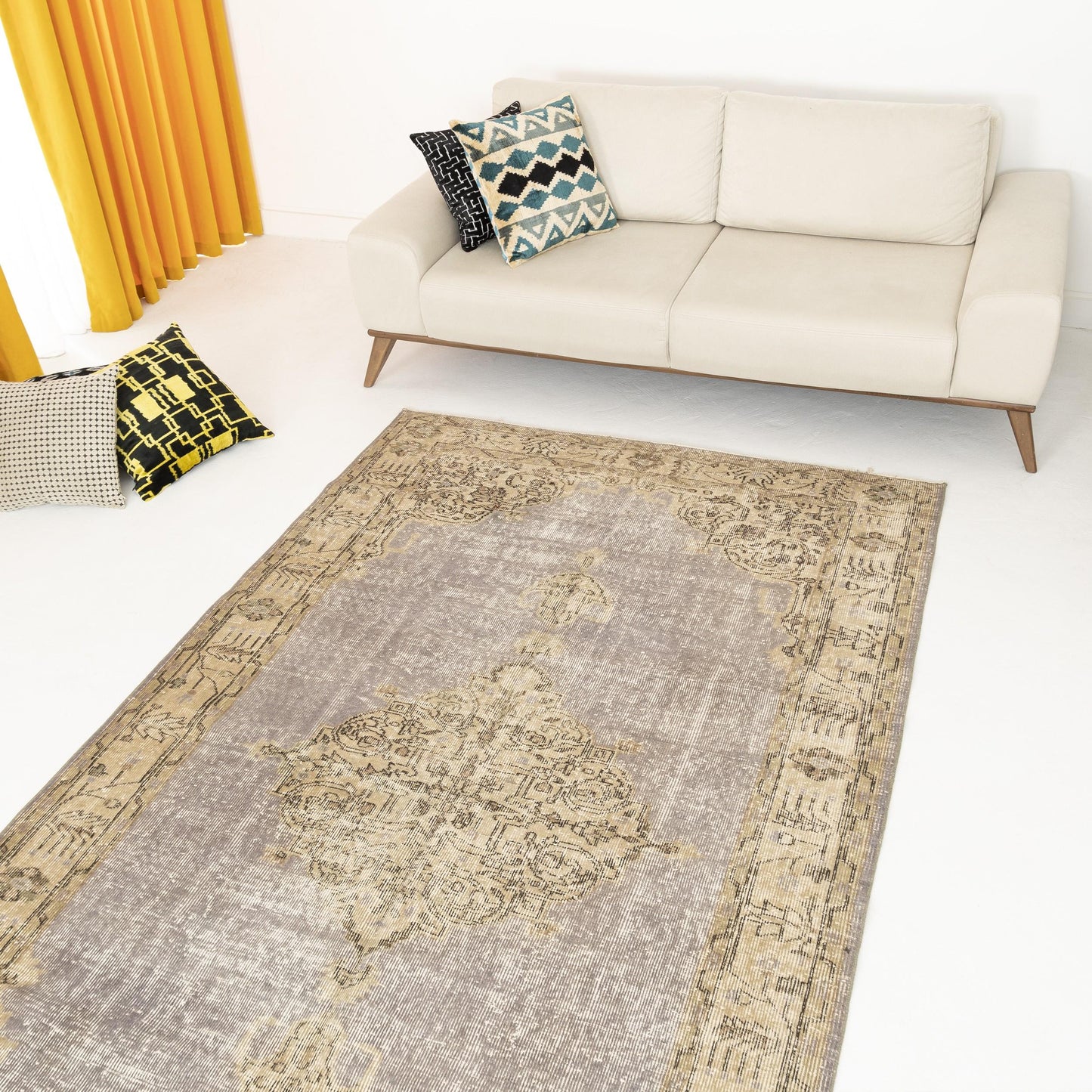 Oriental Rug Vintage Hand Knotted Wool On Cotton 170 x 294 Cm - 5' 7'' x 9' 8'' Stone C009 ER12