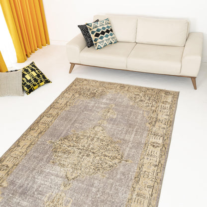 Oriental Rug Vintage Hand Knotted Wool On Cotton 170 x 294 Cm - 5' 7'' x 9' 8'' Stone C009 ER12