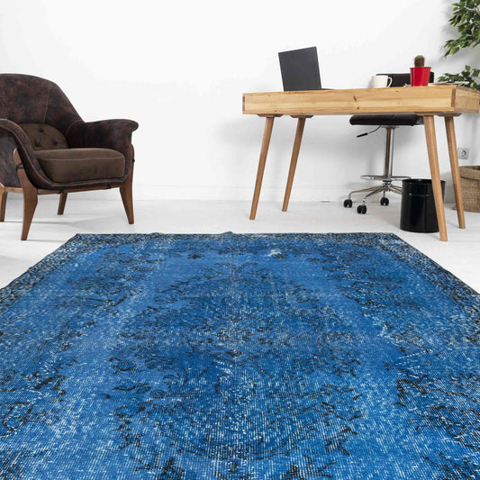 Oriental Rug Vintage Hand Knotted Wool On Cotton 170 x 301 Cm - 5' 7'' x 9' 11'' Blue C010 ER12