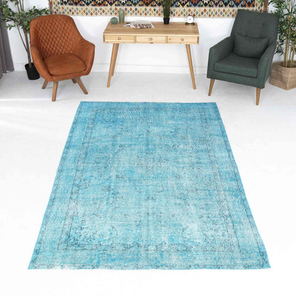 Oriental Rug Vintage Hand Knotted Wool On Cotton 171 x 270 Cm - 5' 8'' x 8' 11'' Turquoise C019 ER12