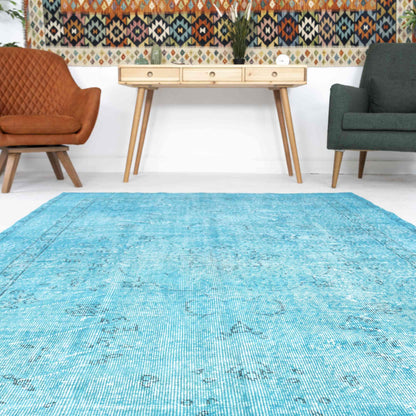 Oriental Rug Vintage Hand Knotted Wool On Cotton 171 x 270 Cm - 5' 8'' x 8' 11'' Turquoise C019 ER12