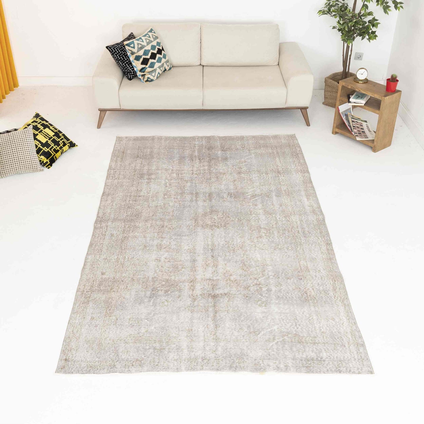 Oriental Rug Vintage Hand Knotted Wool On Cotton 171 x 283 Cm - 5' 8'' x 9' 4'' Stone C009 ER12