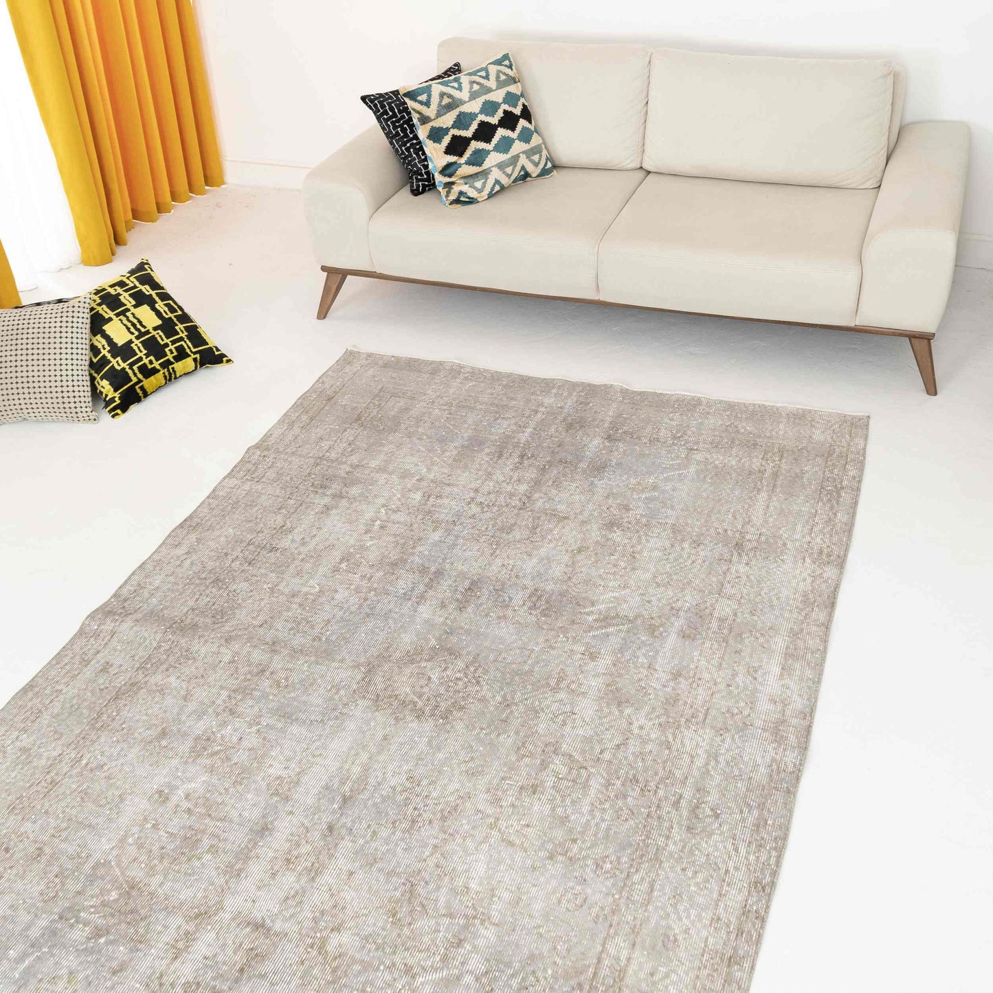 Oriental Rug Vintage Hand Knotted Wool On Cotton 171 x 283 Cm - 5' 8'' x 9' 4'' Stone C009 ER12