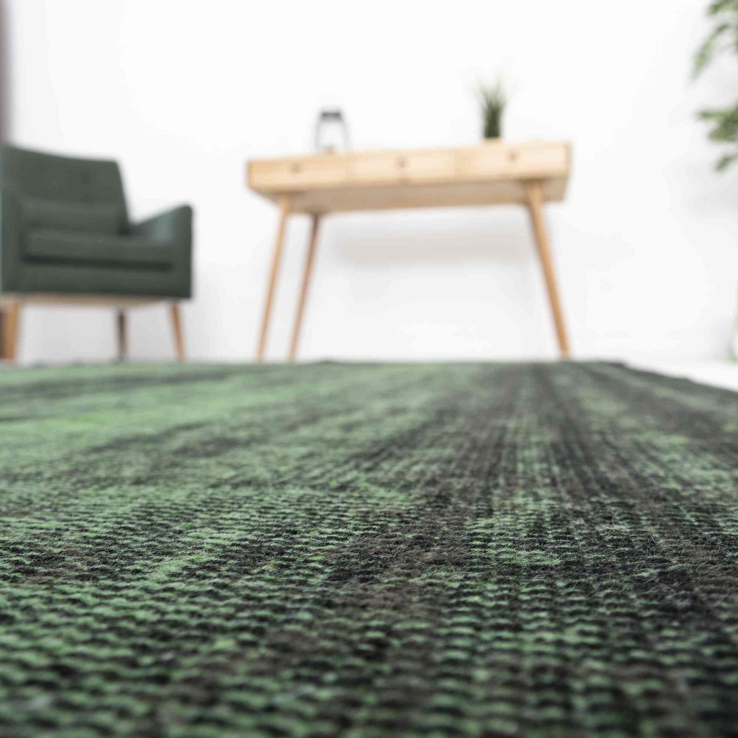 Oriental Rug Vintage Hand Knotted Wool On Cotton 171 x 293 Cm - 5' 8'' x 9' 8'' Green C001 ER12