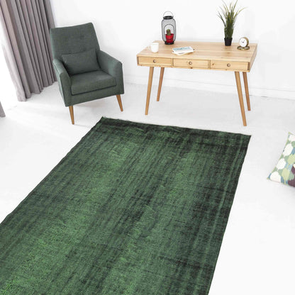 Oriental Rug Vintage Hand Knotted Wool On Cotton 171 x 293 Cm - 5' 8'' x 9' 8'' Green C001 ER12