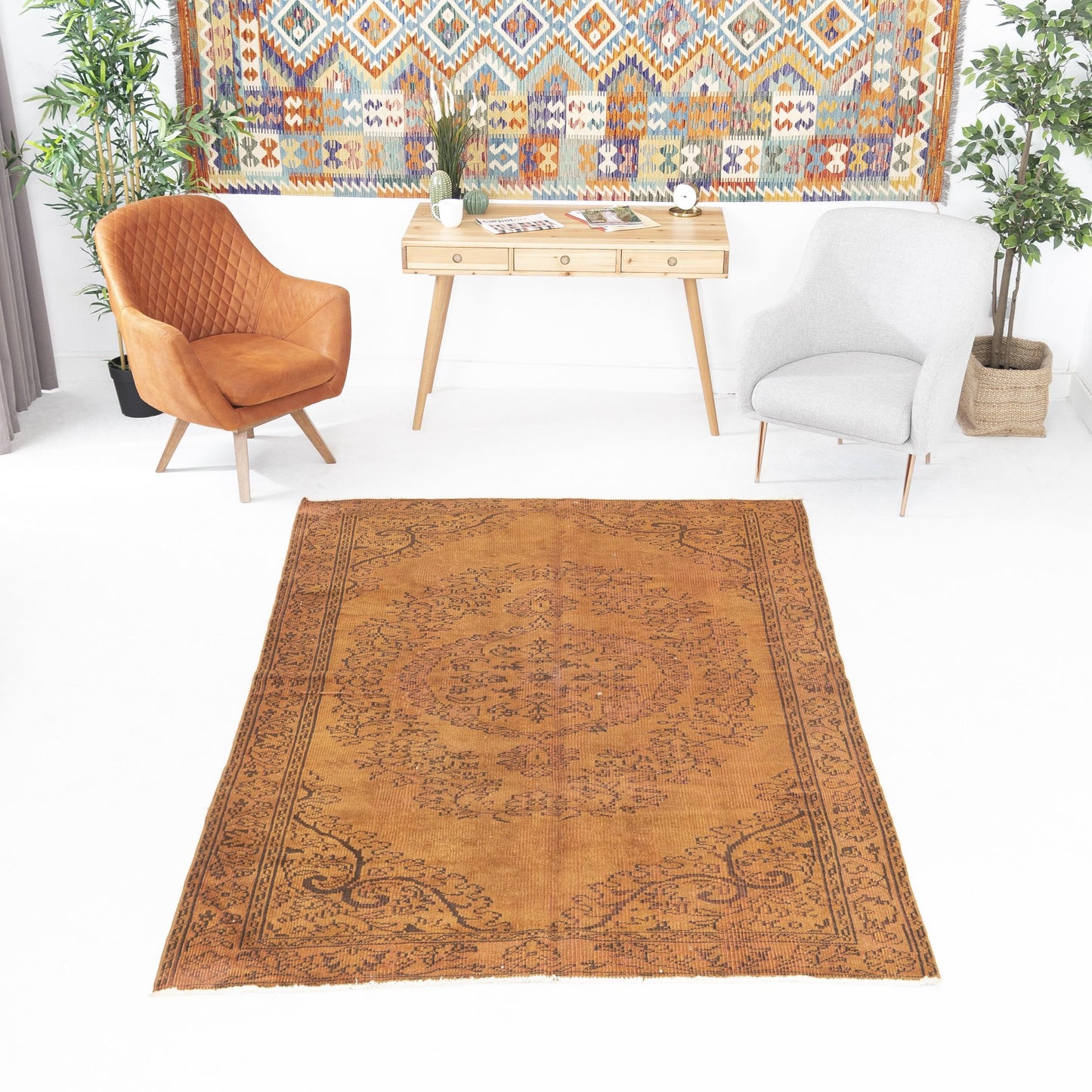 Alfombra oriental vintage anudada a mano de lana sobre algodón 172 x 257 cm - 5' 8'' x 8' 6'' Naranja C011 ER12