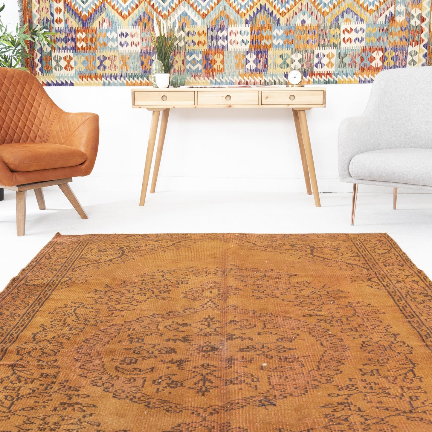 Alfombra oriental vintage anudada a mano de lana sobre algodón 172 x 257 cm - 5' 8'' x 8' 6'' Naranja C011 ER12