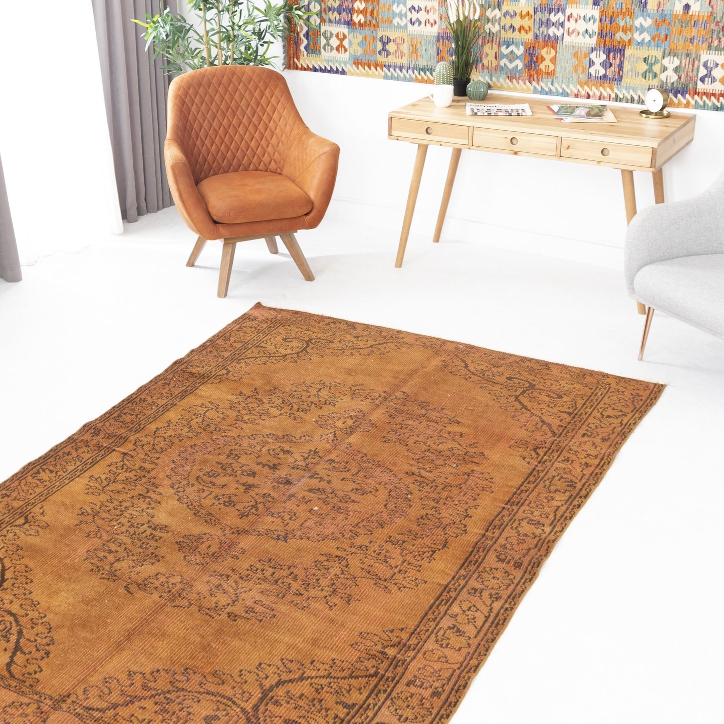 Alfombra oriental vintage anudada a mano de lana sobre algodón 172 x 257 cm - 5' 8'' x 8' 6'' Naranja C011 ER12