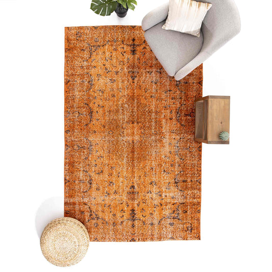 Oriental Rug Vintage Hand Knotted Wool On Cotton 172 x 273 Cm - 5' 8'' x 9' Orange C011 ER12