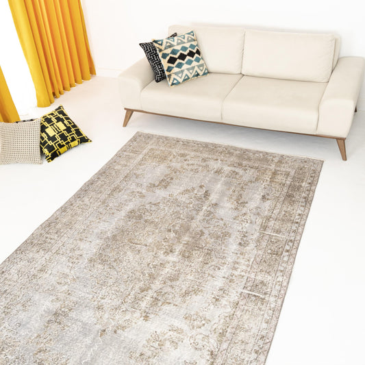 Oriental Rug Vintage Hand Knotted Wool On Cotton 173 x 273 Cm - 5' 9'' x 9' Stone C009 ER12