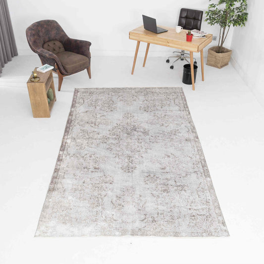 Oriental Rug Vintage Hand Knotted Wool On Cotton 173 x 297 Cm - 5' 9'' x 9' 9'' Grey C008 ER12