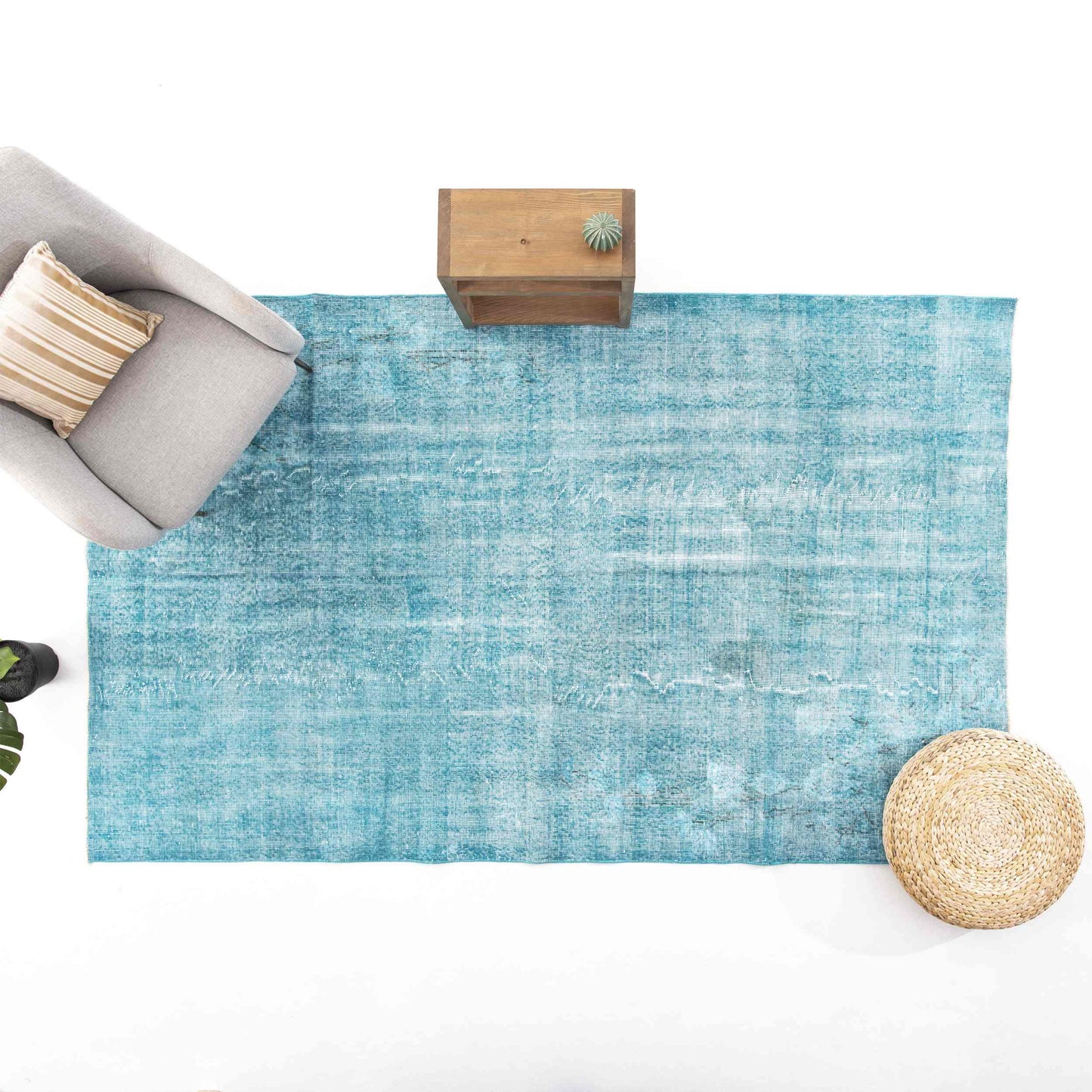 Oriental Rug Vintage Hand Knotted Wool On Cotton 174 x 284 Cm - 5' 9'' x 9' 4'' Turquoise C019 ER12