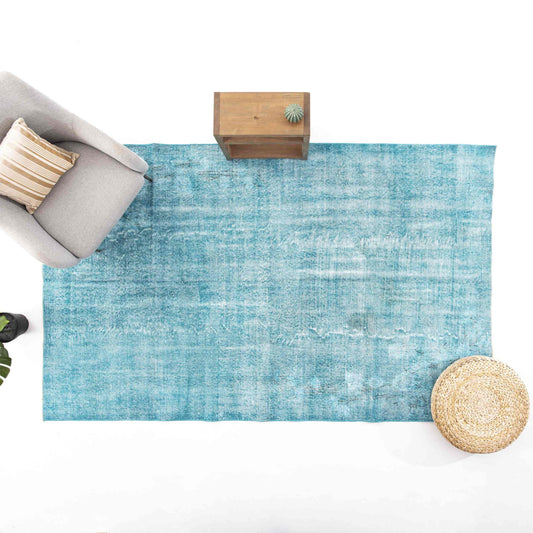 Oriental Rug Vintage Hand Knotted Wool On Cotton 174 x 284 Cm - 5' 9'' x 9' 4'' Turquoise C019 ER12