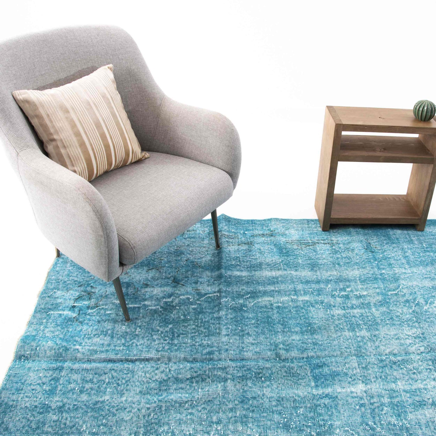 Oriental Rug Vintage Hand Knotted Wool On Cotton 174 x 284 Cm - 5' 9'' x 9' 4'' Turquoise C019 ER12