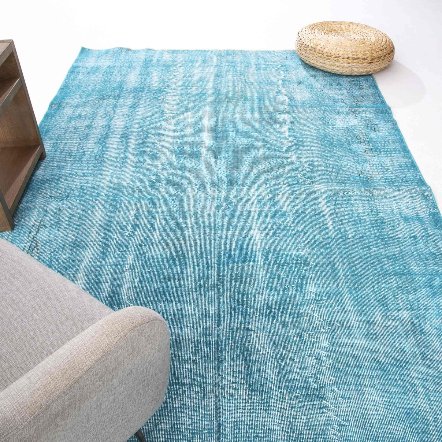 Oriental Rug Vintage Hand Knotted Wool On Cotton 174 x 284 Cm - 5' 9'' x 9' 4'' Turquoise C019 ER12