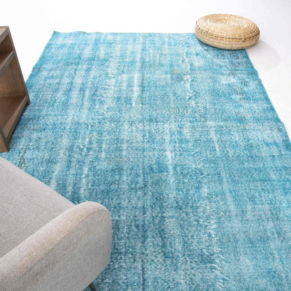 Oriental Rug Vintage Hand Knotted Wool On Cotton 174 x 284 Cm - 5' 9'' x 9' 4'' Turquoise C019 ER12