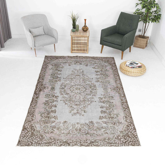 Oriental Rug Vintage Hand Knotted Wool On Cotton 176 x 308 Cm - 5' 10'' x 10' 2'' Grey C008 ER12