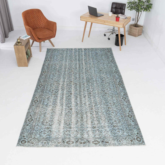Oriental Rug Vintage Hand Knotted Wool On Cotton 176 x 390 Cm - 5' 10'' x 12' 10'' Light Blue C013 ER23