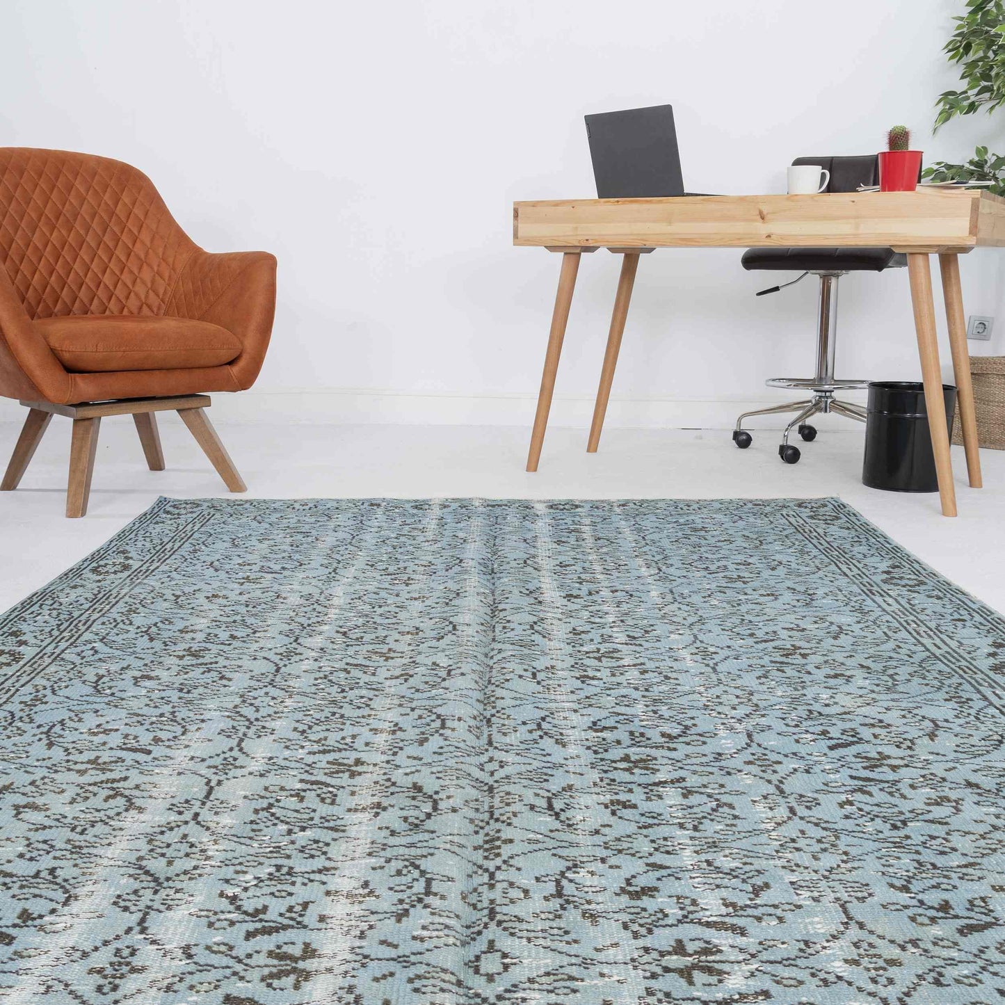 Oriental Rug Vintage Hand Knotted Wool On Cotton 176 x 390 Cm - 5' 10'' x 12' 10'' Light Blue C013 ER23
