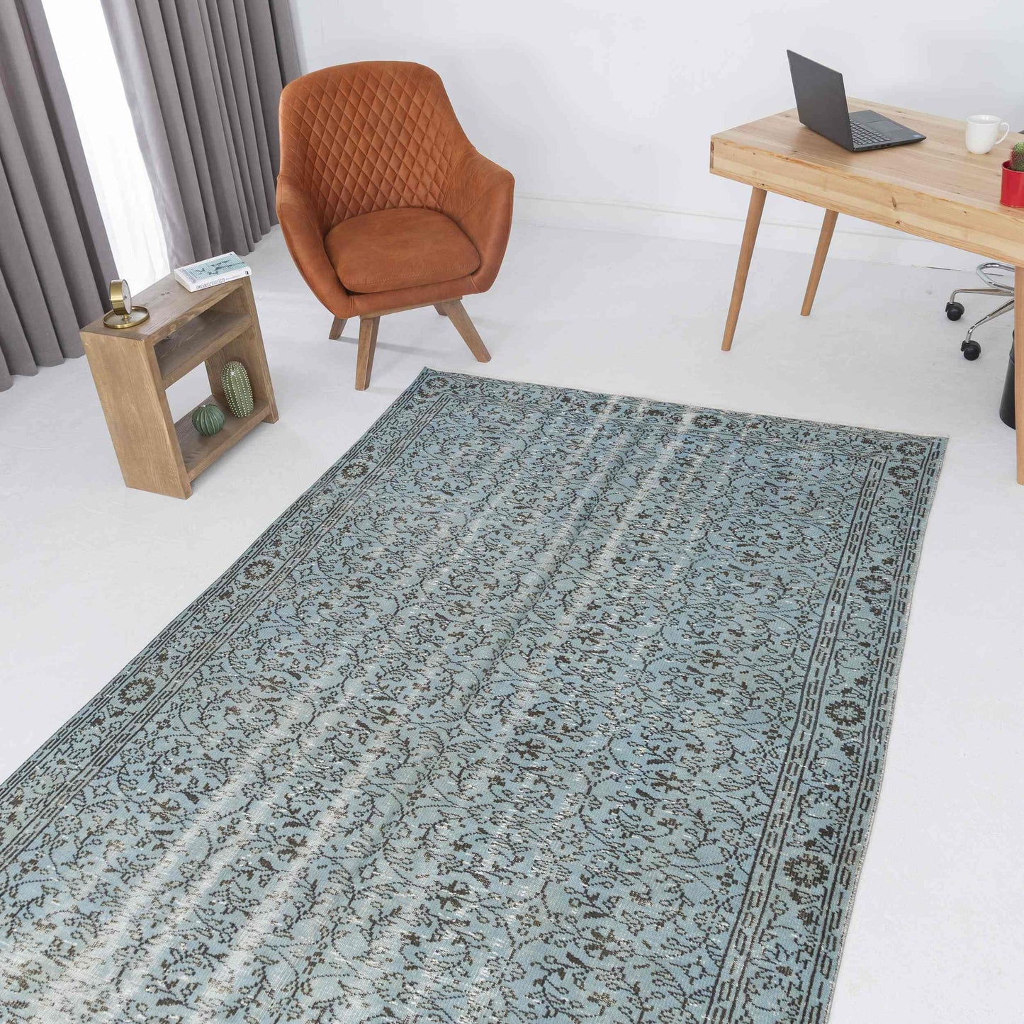 Oriental Rug Vintage Hand Knotted Wool On Cotton 176 x 390 Cm - 5' 10'' x 12' 10'' Light Blue C013 ER23