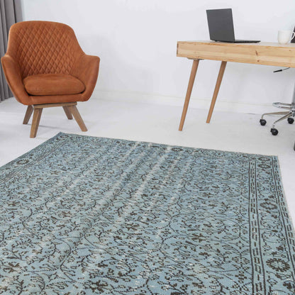 Oriental Rug Vintage Hand Knotted Wool On Cotton 176 x 390 Cm - 5' 10'' x 12' 10'' Light Blue C013 ER23