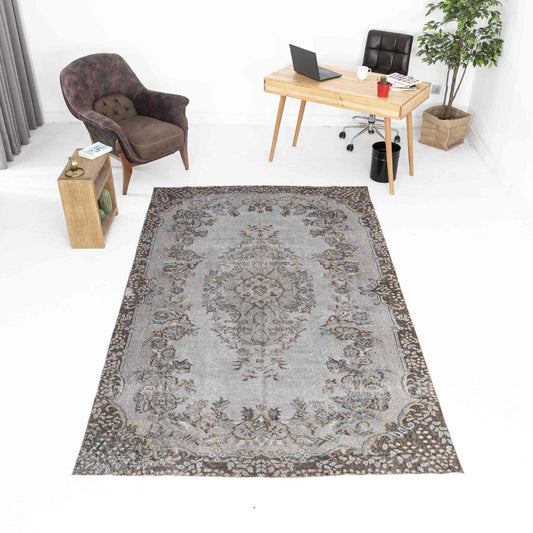 Oriental Rug Vintage Hand Knotted Wool On Cotton 177 x 294 Cm - 5' 10'' x 9' 8'' Grey C008 ER12