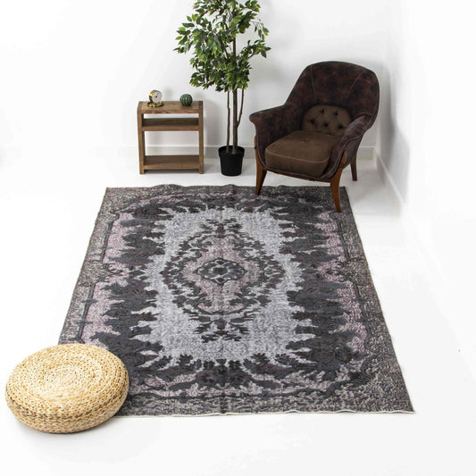 Oriental Rug Vintage Hand Knotted Wool On Cotton 181 x 272 Cm - 6' x 9' Grey C008 ER12