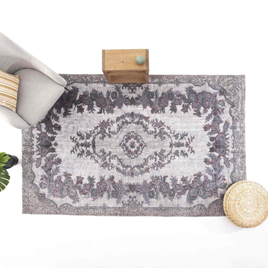 Oriental Rug Vintage Hand Knotted Wool On Cotton 184 x 292 Cm - 6' 1'' x 9' 7'' Grey C008 ER12