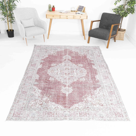 Oriental Rug Vintage Hand Knotted Wool On Cotton 184 x 294 Cm - 6' 1'' x 9' 8'' Pink C004 ER12