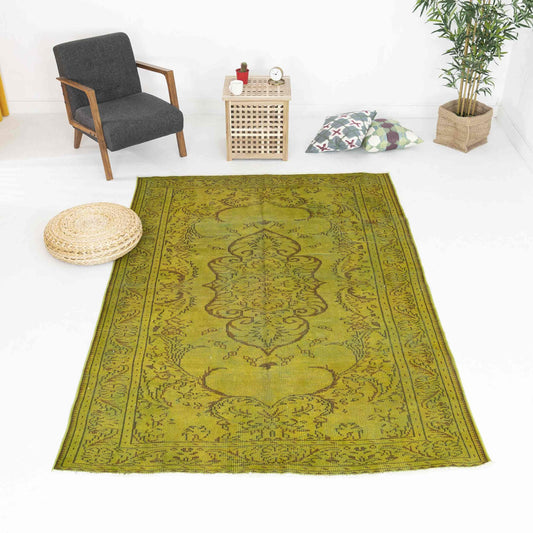 Oriental Rug Vintage Hand Knotted Wool On Cotton 185 x 275 Cm - 6' 1'' x 9' 1'' Yellow C006 ER12