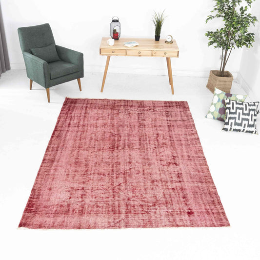 Oriental Rug Vintage Hand Knotted Wool On Cotton 191 x 273 Cm - 6' 4'' x 9' Red C014 ER12