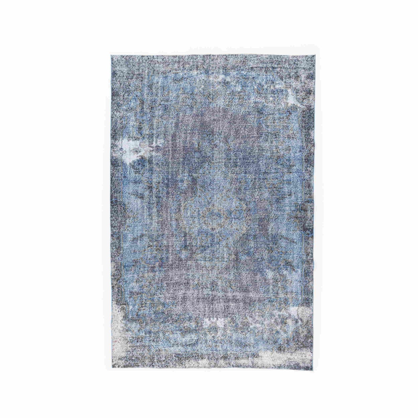 Oriental Rug Vintage Hand Knotted Wool On Cotton 191 x 298 Cm - 6' 4'' x 9' 10'' Navy Blue C012 ER12