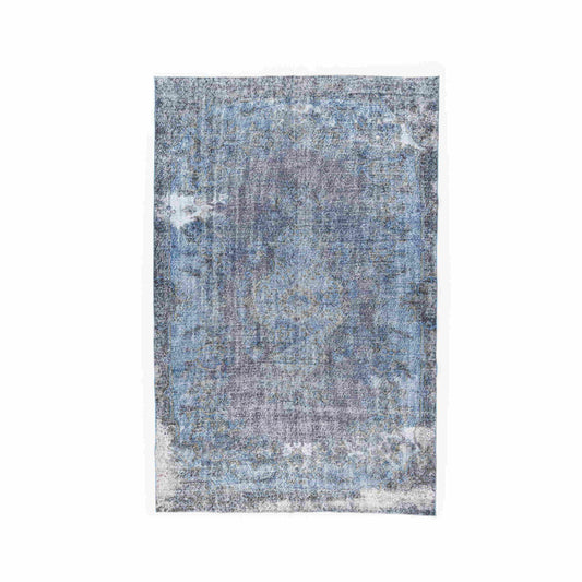 Oriental Rug Vintage Hand Knotted Wool On Cotton 191 x 298 Cm - 6' 4'' x 9' 10'' Navy Blue C012 ER12