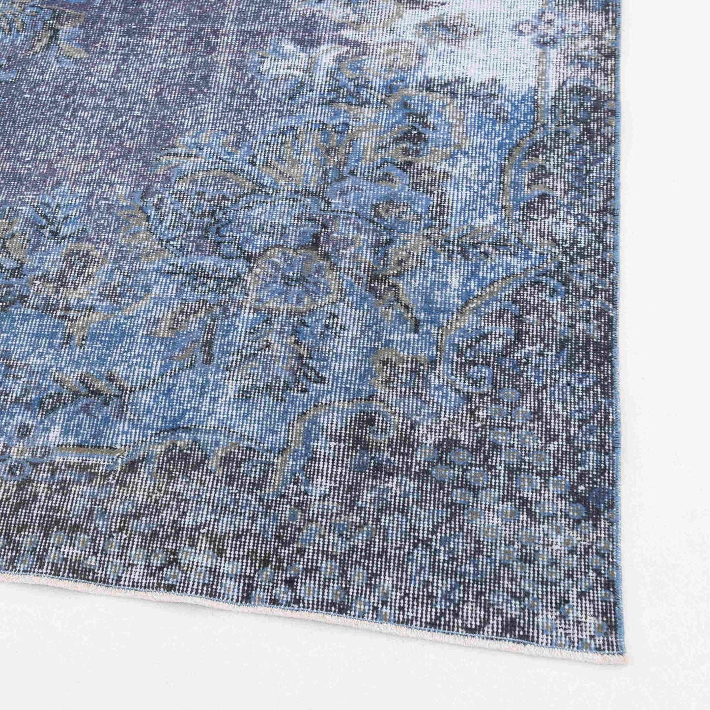 Oriental Rug Vintage Hand Knotted Wool On Cotton 191 x 298 Cm - 6' 4'' x 9' 10'' Navy Blue C012 ER12