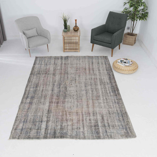 Oriental Rug Vintage Hand Knotted Wool On Cotton 192 x 290 Cm - 6' 4'' x 9' 7'' Grey C008 ER12