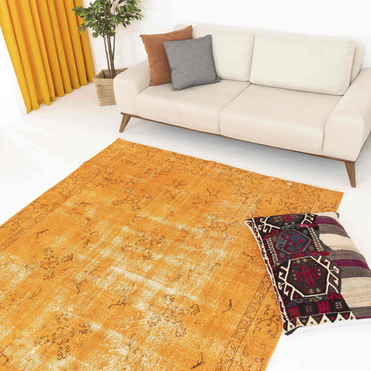Oriental Rug Vintage Hand Knotted Wool On Cotton 196 x 289 Cm - 6' 6'' x 9' 6'' Orange C011 ER12