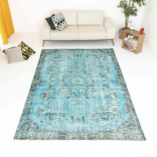 Oriental Rug Vintage Hand Knotted Wool On Cotton 200 x 318 Cm - 6' 7'' x 10' 4'' Light Blue C013 ER23