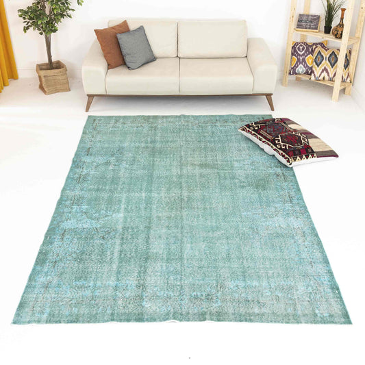 Oriental Rug Vintage Hand Knotted Wool On Cotton 202 x 302 Cm - 6' 8'' x 9' 11'' Green C015 ER23
