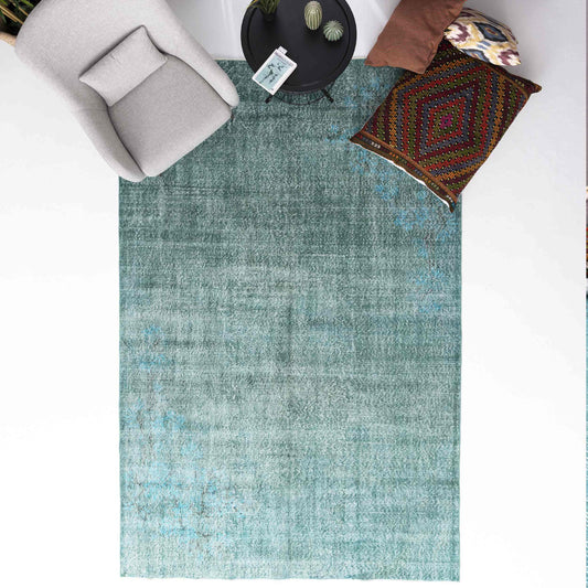 Oriental Rug Vintage Hand Knotted Wool On Cotton 207 x 314 Cm - 6' 10'' x 10' 4'' Green C015 ER23