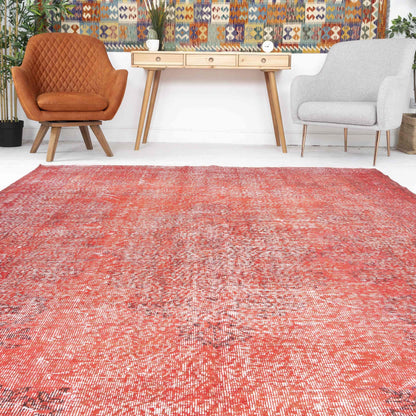 Oriental Rug Vintage Hand Knotted Wool On Cotton 215 x 318 Cm - 7' 1'' x 10' 6'' Red C014 ER23