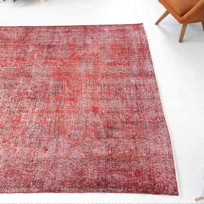 Oriental Rug Vintage Hand Knotted Wool On Cotton 215 x 318 Cm - 7' 1'' x 10' 6'' Red C014 ER23