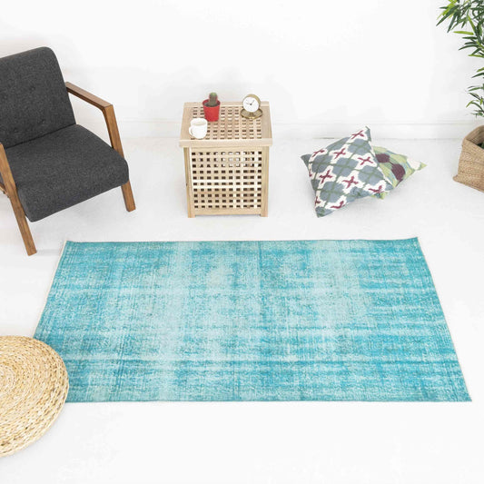 Oriental Rug Vintage Handmade Wool On Cotton 101 x 195 Cm - 3' 4'' x 6' 5'' Green C003 ER01