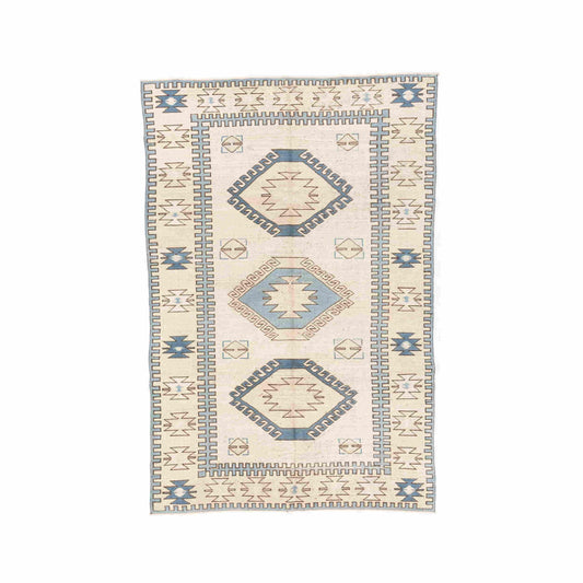 Oriental Rug Vintage Handmade Wool On Cotton 104 x 200 Cm - 3' 5'' x 6' 7'' Sand C007 ER01