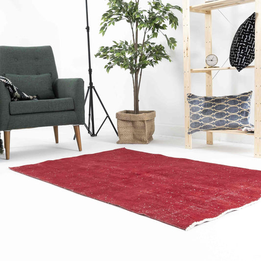 Oriental Rug Vintage Handmade Wool On Cotton 110 x 175 Cm - 3' 8'' x 5' 9'' Red C014 ER01