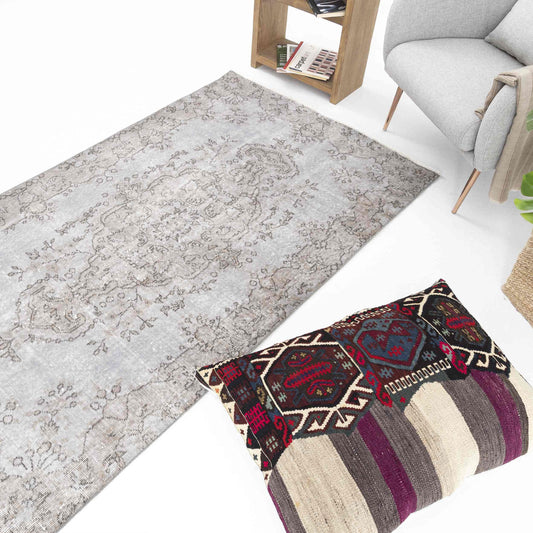 Oriental Rug Vintage Handmade Wool On Cotton 115 x 201 Cm - 3' 10'' x 6' 8'' Grey C008 ER01