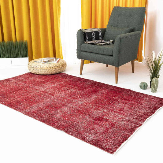 Oriental Rug Vintage Handmade Wool On Cotton 115 x 204 Cm - 3' 10'' x 6' 9'' Red C014 ER01